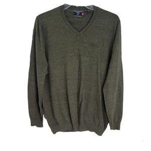 Superdry Mens Green V Neck Pullover Sweater Long Sleeve Embroidered‎ Size 2XL